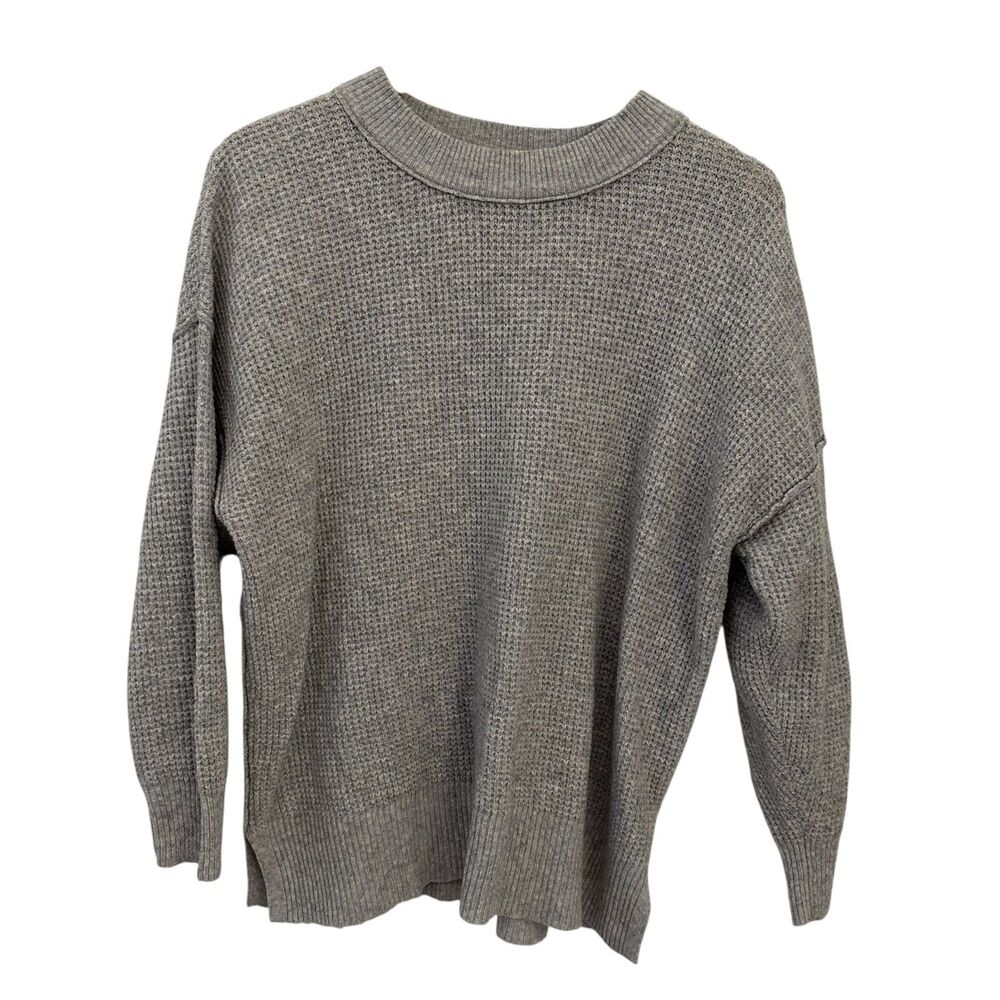 Aerie Women's Light Grey Waffle Knit Crewneck Tunic Oversized Sweatshirt‎ Sz XS